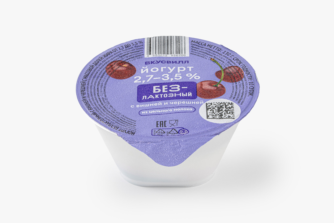 

Йогурт ВкусВилл безлактозный с вишней и черешней из цельного молока 2.7-3.5% 130 г