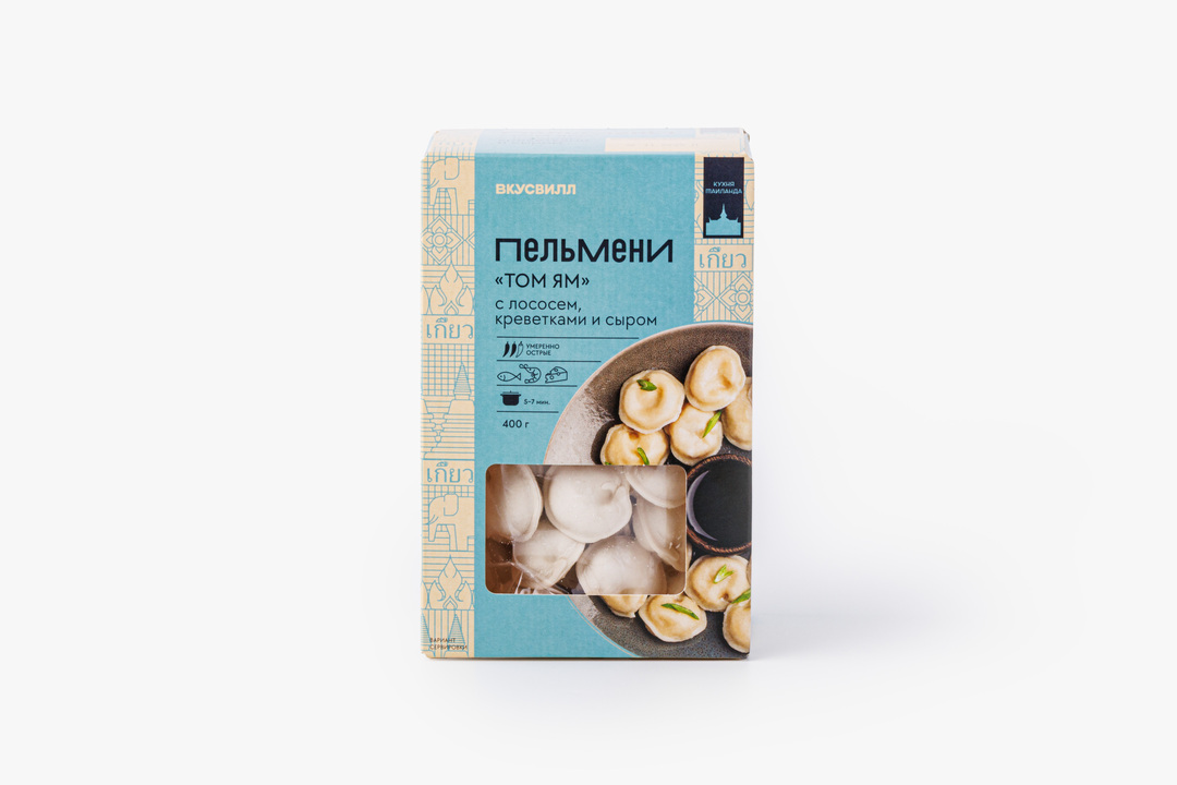 

Пельмени ВкусВилл Том ям с лососем креветками и сыром 400 г