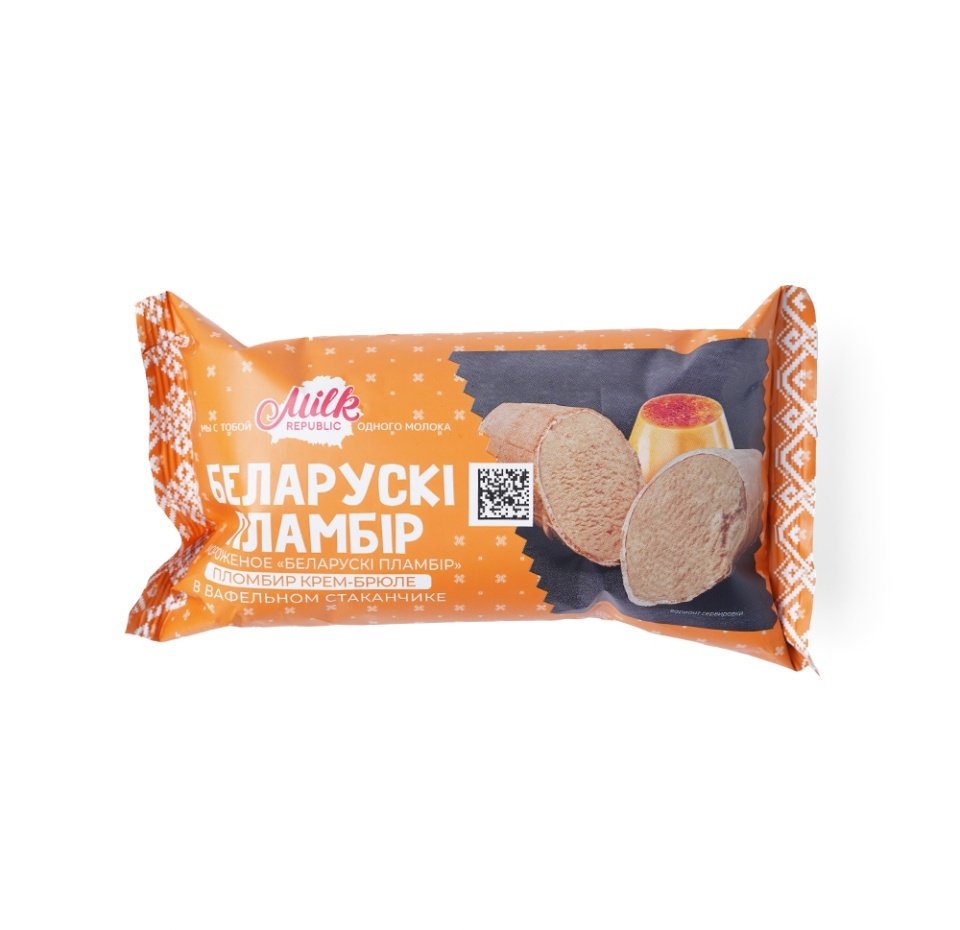 

Мороженое пломбир Milk republic Беларускi пламбiр крем-брюле в вафельном стаканчике 15% 80 г