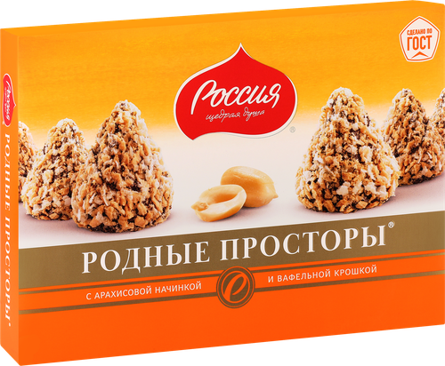 

Конфеты шоколадные Россия - Щедрая душа! Родные просторы с арахисовой начинкой и вафельной крошкой 180 г