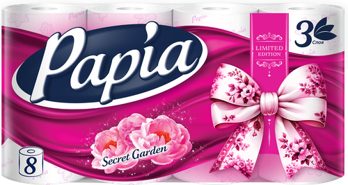 

Туалетная Бумага Papia Secret Garden 3 слоя 8 рулонов