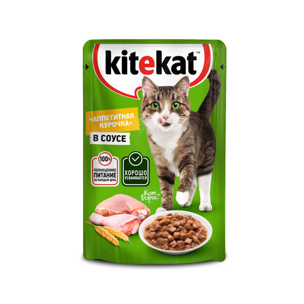 

Влажный корм Kitekat для взрослых кошек курица в соусе Аппетитная курочка 85 г