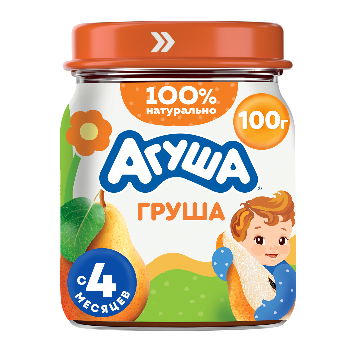 

Пюре фруктовое детское Агуша Груша в стеклянной баночке с 4 месяцев 100 г