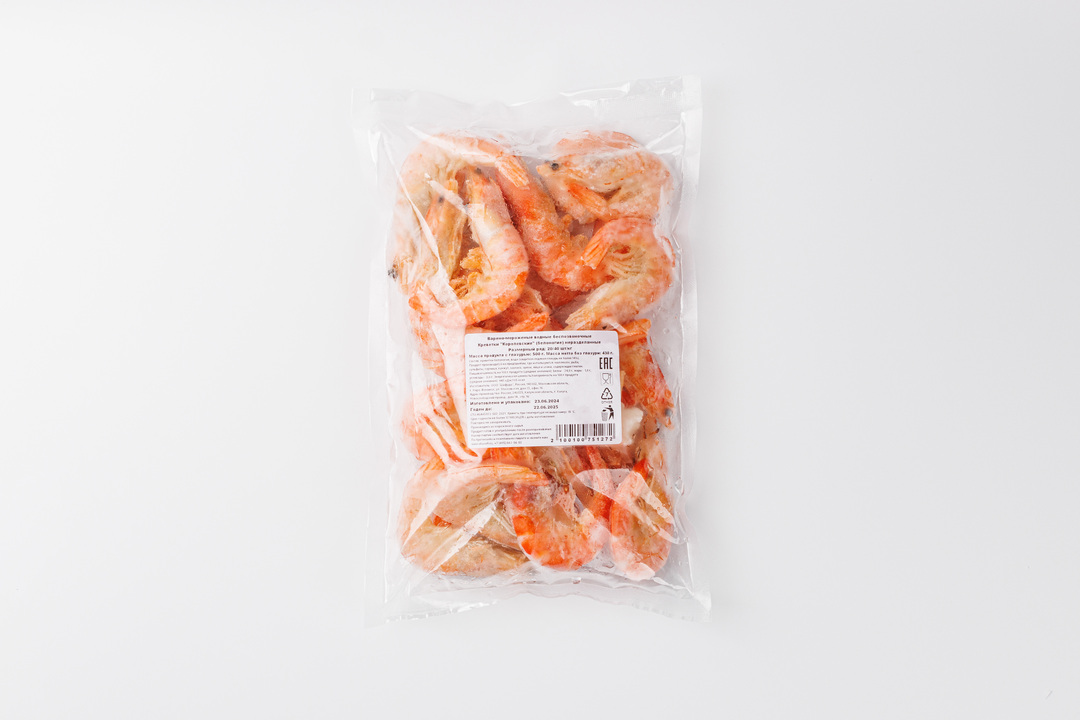 

Креветки белоногие "Королевские" в/м 20/40, 500 г(Продукт замороженный)