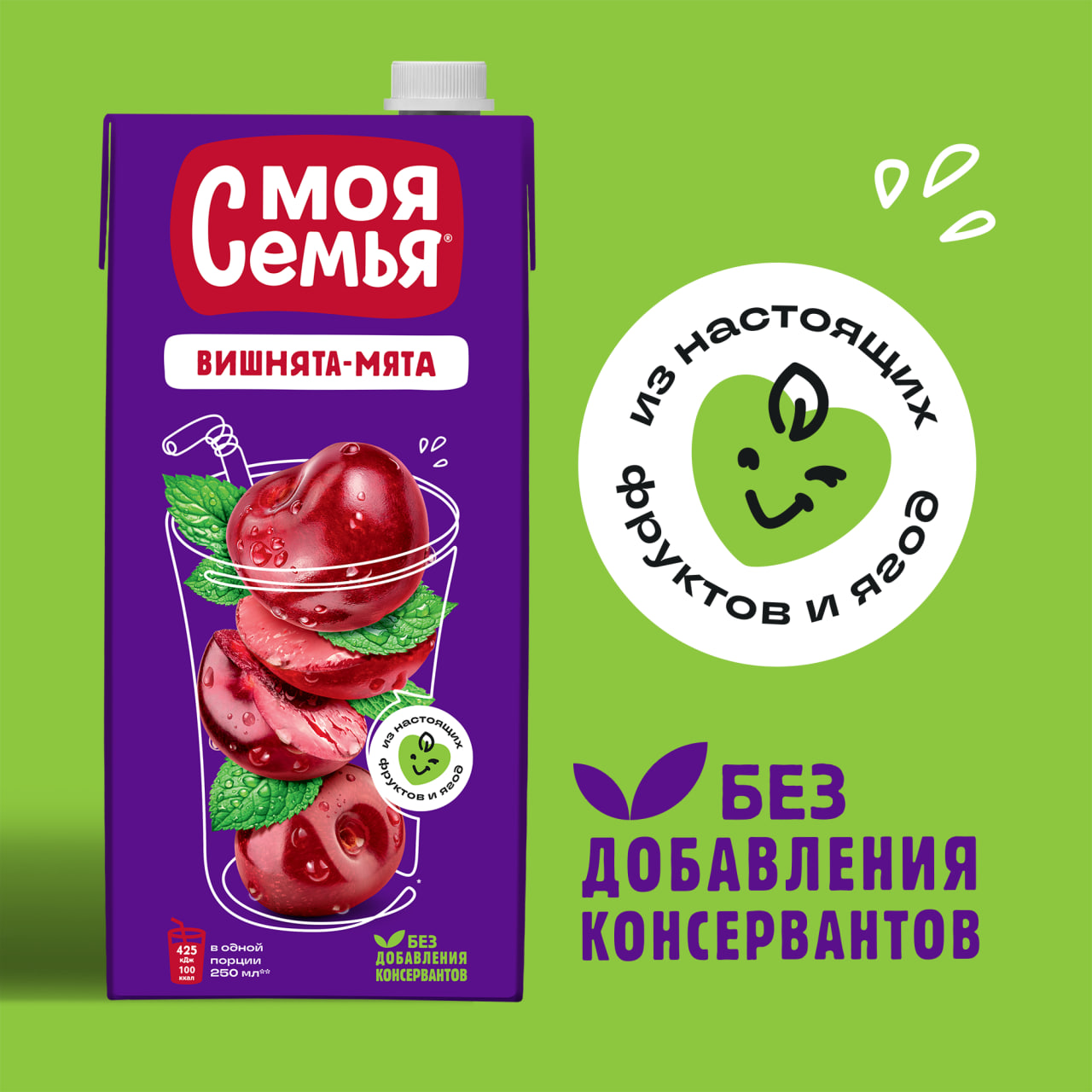 

Напиток сокосодержащий Моя семья Вишнята-Мята 1.93 л