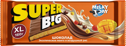 

Шоколад молочный Milky day Super big с начинкой с ароматом манго и воздушным рисом 160 г