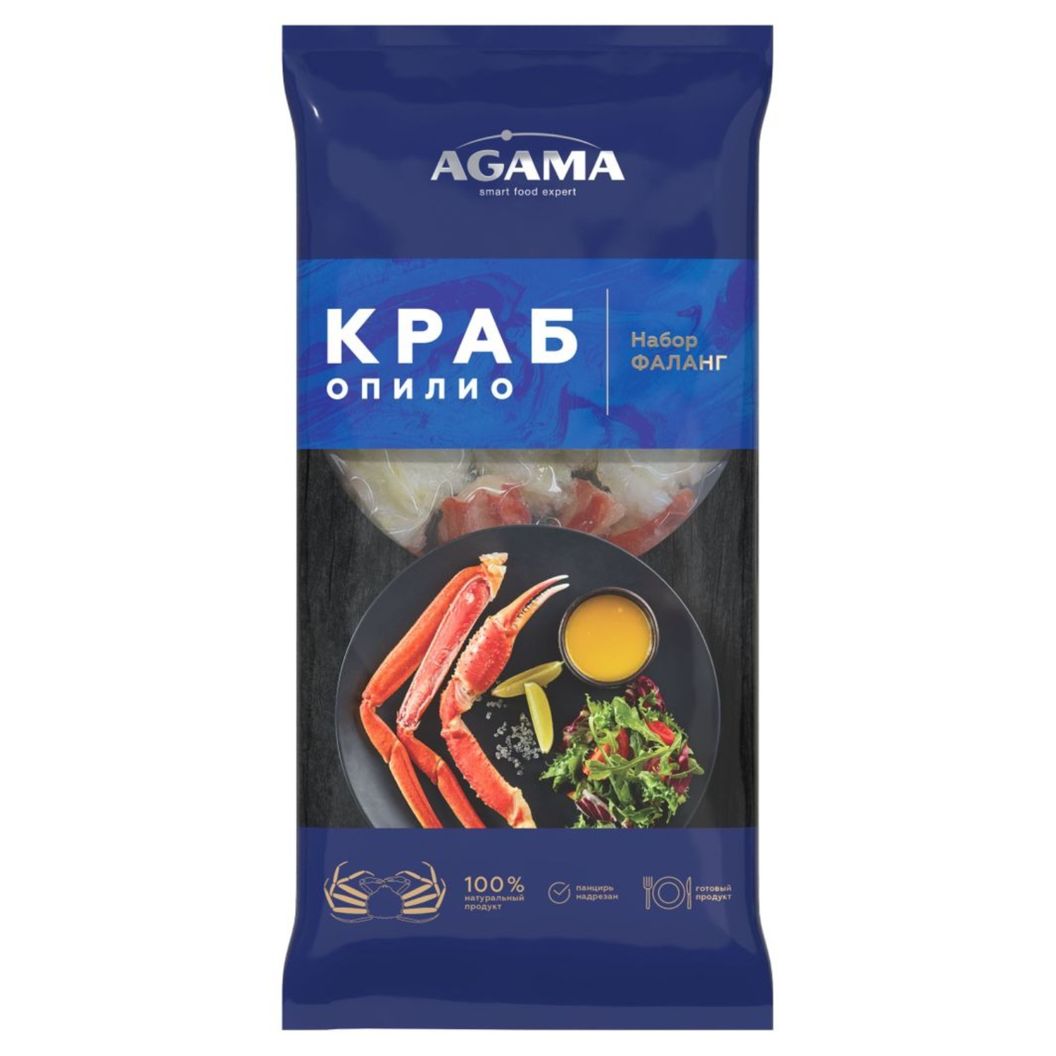 

Краб опилио варено-мороженый Agama набор фаланг 400 г