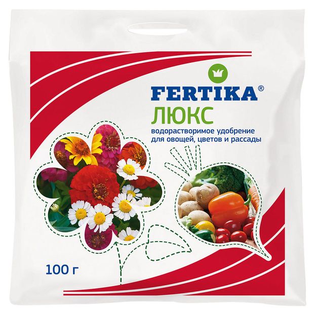 

Удобрение Fertika Люкс для овощей, цветов и рассады водорастворимое 100 г
