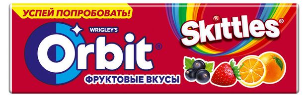 

Жевательная резинка Orbit Skittles Фрукты без сахара 13.6 г