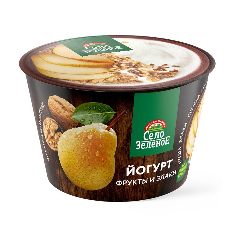 

Йогурт Село Зелёное Груша злаки семена льна грецкий орех 3.2% 180 г