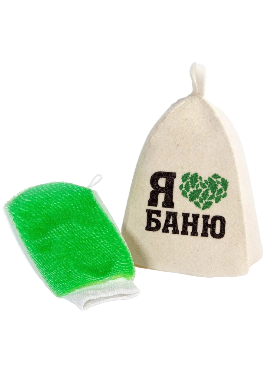 

Набор подарочный для бани и сауны ГлавБаня Я люблю баню шапка и мочалка