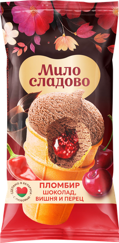 

Мороженое МилоСладово Пломбир шоколадный с перцем и вишней 15% 90 г