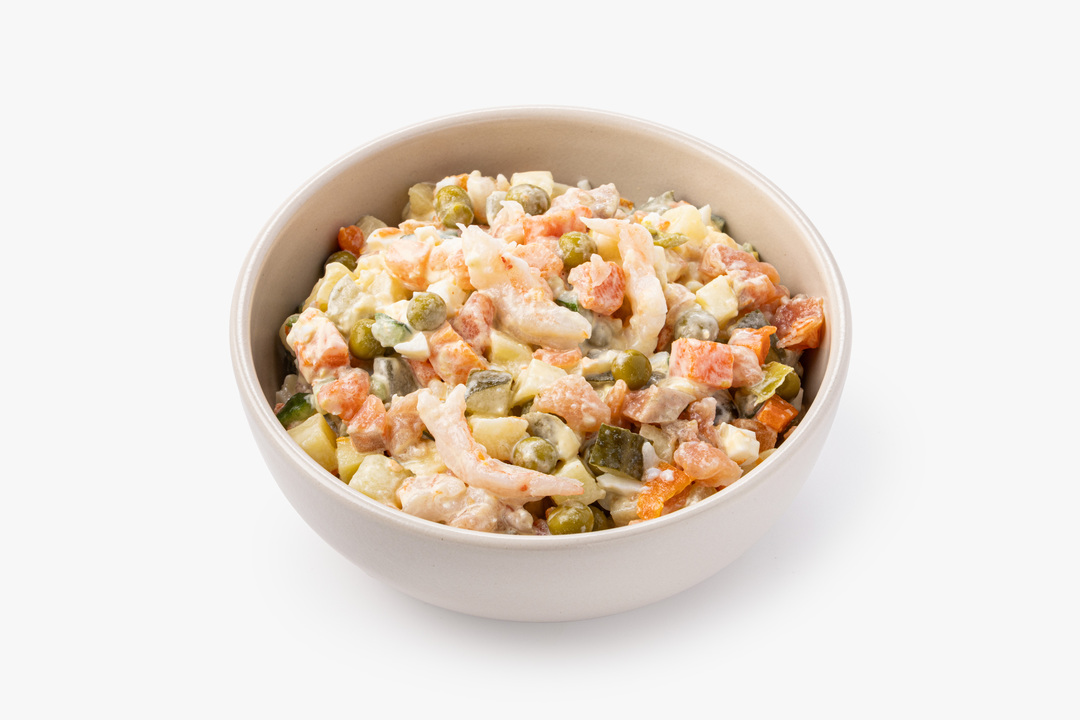 

Салат Оливье ВкусВилл с красной рыбой и креветками 500 г