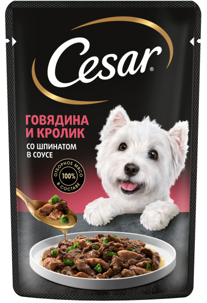

Влажный корм Cesar для взрослых собак с говядиной кроликом и шпинатом в соусе 85 г