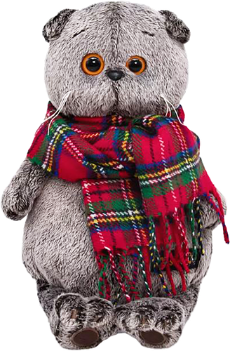 

Мягкая игрушка BUDI BASA Кот Басик в шапке и шарфе с сердечком, 22 см