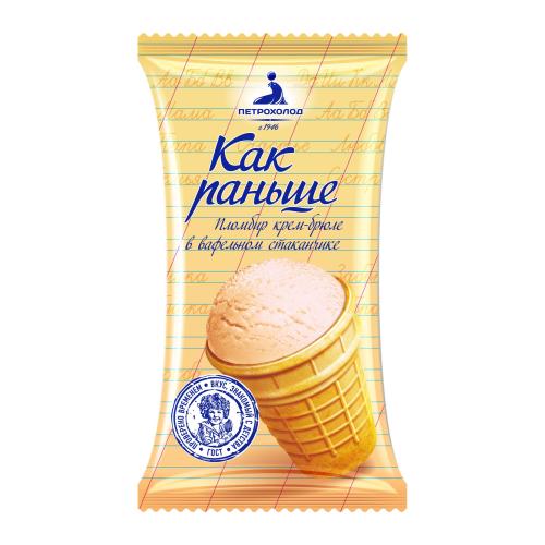 

Мороженое пломбир Как раньше крем-брюле в вафельном стаканчике 70 г