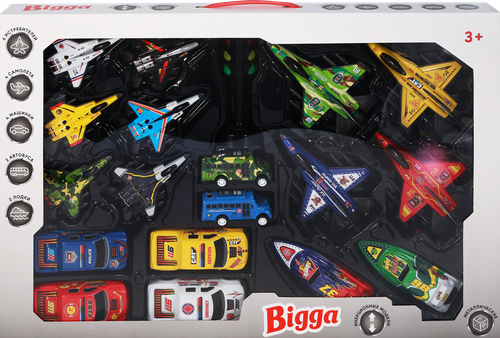 

Набор игровой Bigga Машинки лодки самолеты 19 предметов