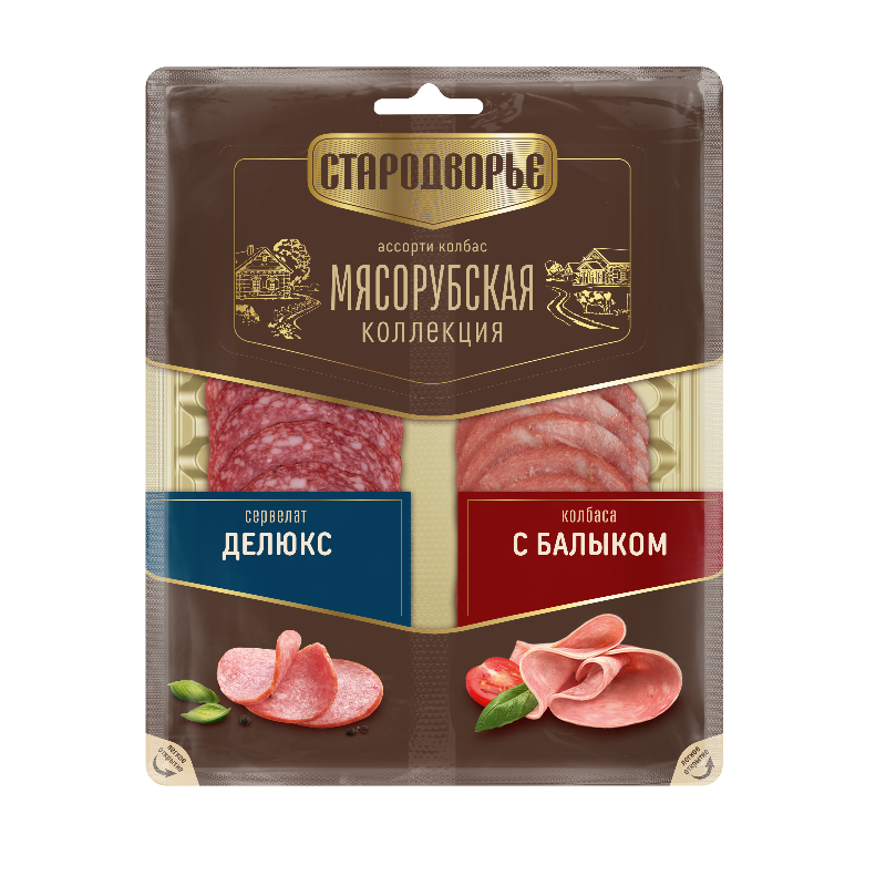 

Ассорти колбас Стародворье Мясорубская коллекция сервелат делюкс и с балыком 80 г