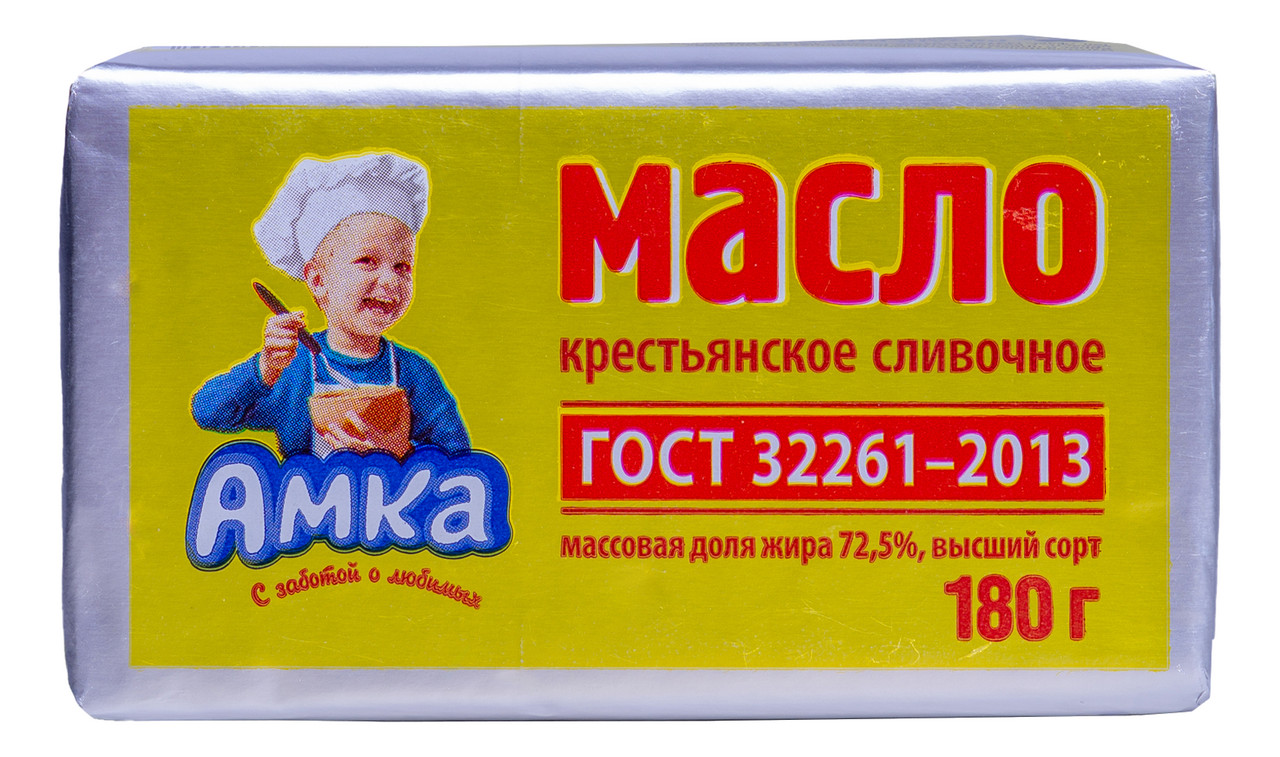 

Масло сливочное Амка Крестьянское ГОСТ 72.5% БЗМЖ 180 г
