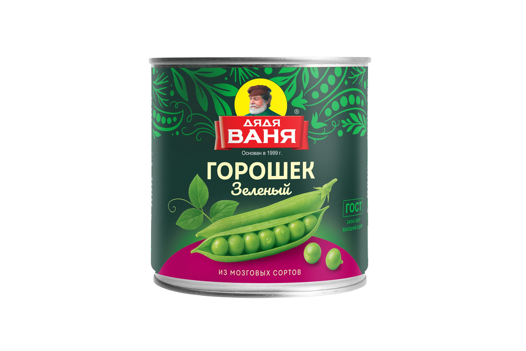 

Горошек Дядя Ваня зелёный 400 г дизайн упаковки в ассортименте