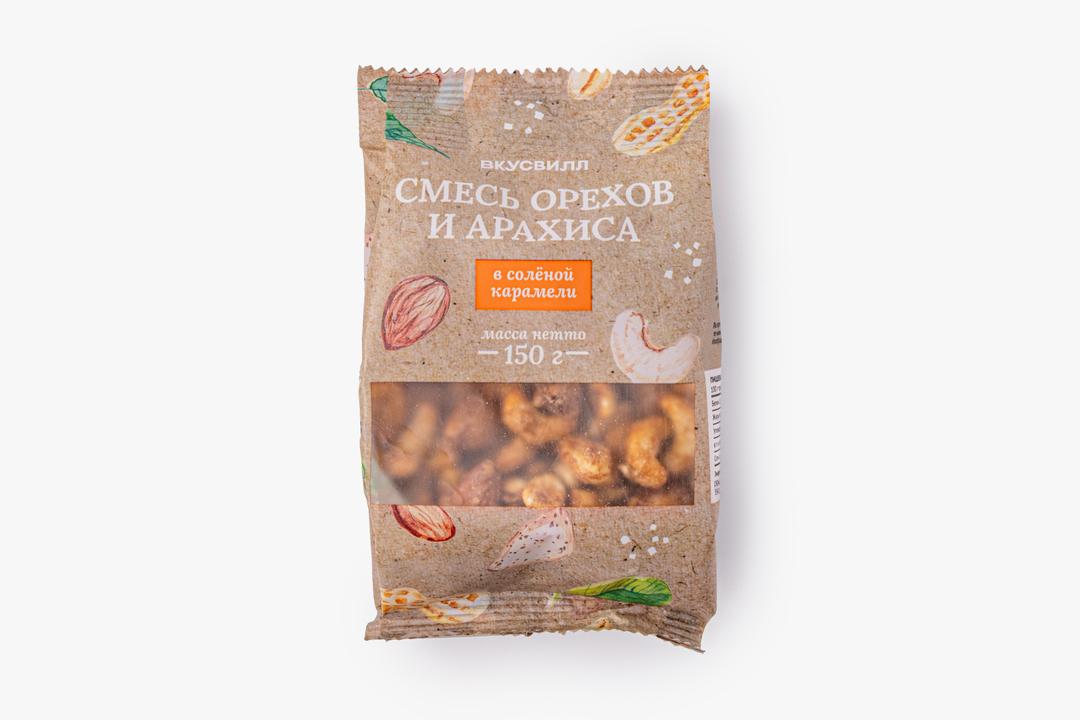 

Смесь орехов и арахиса ВкусВилл в соленой карамели 150 г
