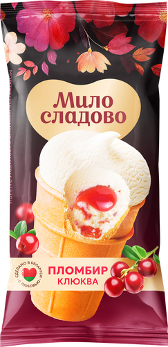 

Мороженое МилоСладово пломбир с клюквой 15% вафельный стаканчик 90 г