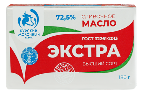 

Масло сливочное Курский МЗ Экстра крестьянское 72.5% 180 г