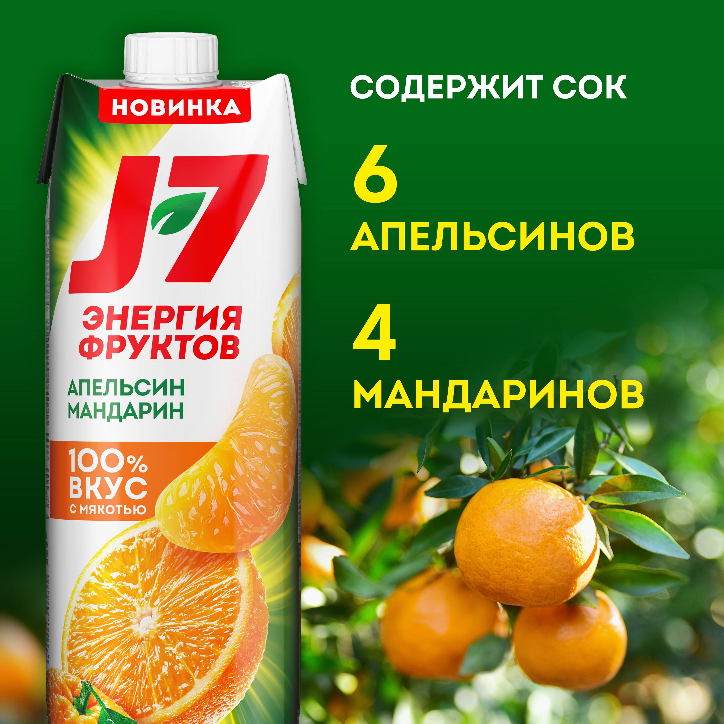 

Нектар J7 Апельсин-мандарин 100% с мякотью 0.97 л