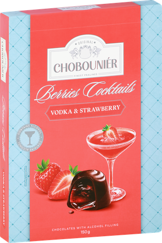 

Конфеты Шобунье с начинкой из клубничного сока и водки в темном шоколаде 150 г