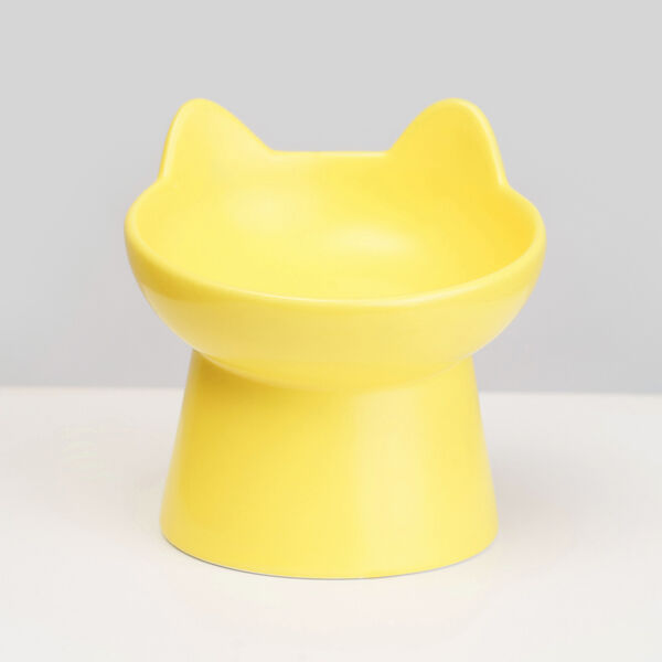 Миска Petmax керамическая на ножке с ушками 150 мл, желтая