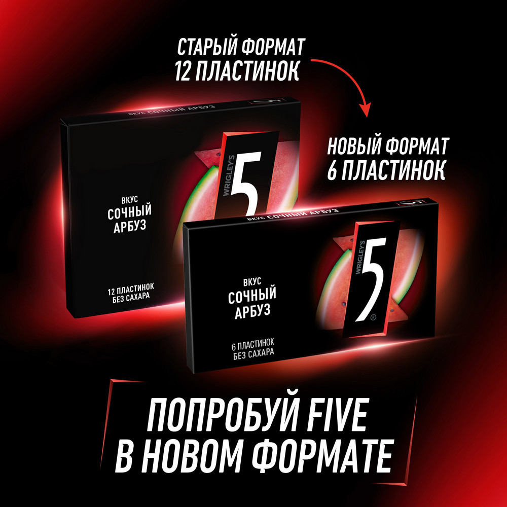 

Жевательная резинка Five Сочный арбуз без сахара 15.6 г