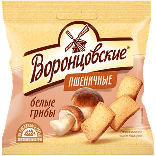 Сухарики пшеничные Воронцовские со вкусом белых грибов, слайсы 80 г