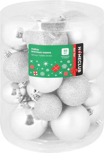 

Набор елочных шаров Homeclub разного размера, пластик 30 шт.