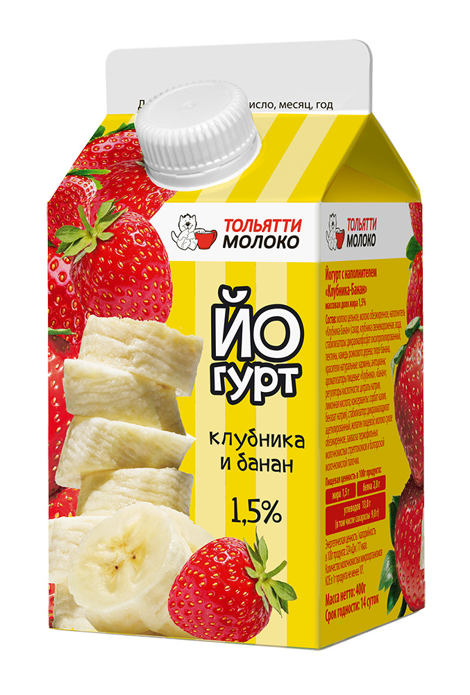 

Йогурт питьевой ТольяттиМолоко клубника банан 1,5% 400 г