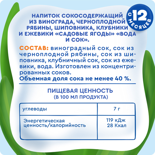 

Напиток сокосодержащий Агуша Ягоды садовые с 12 мес. 300 мл
