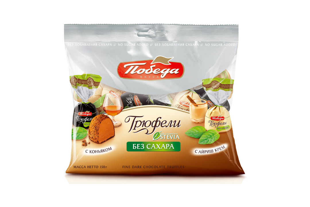 

Конфеты шоколадные Победа вкуса Трюфели с коньяком и ликером айриш крем без сахара 150 г