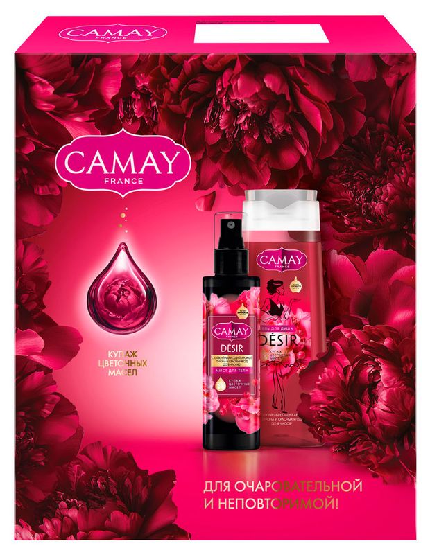 

Набор подарочный женский Camay парфюмированный: Гель для душа 250 мл, Спрей мист для тела и волос 190 мл