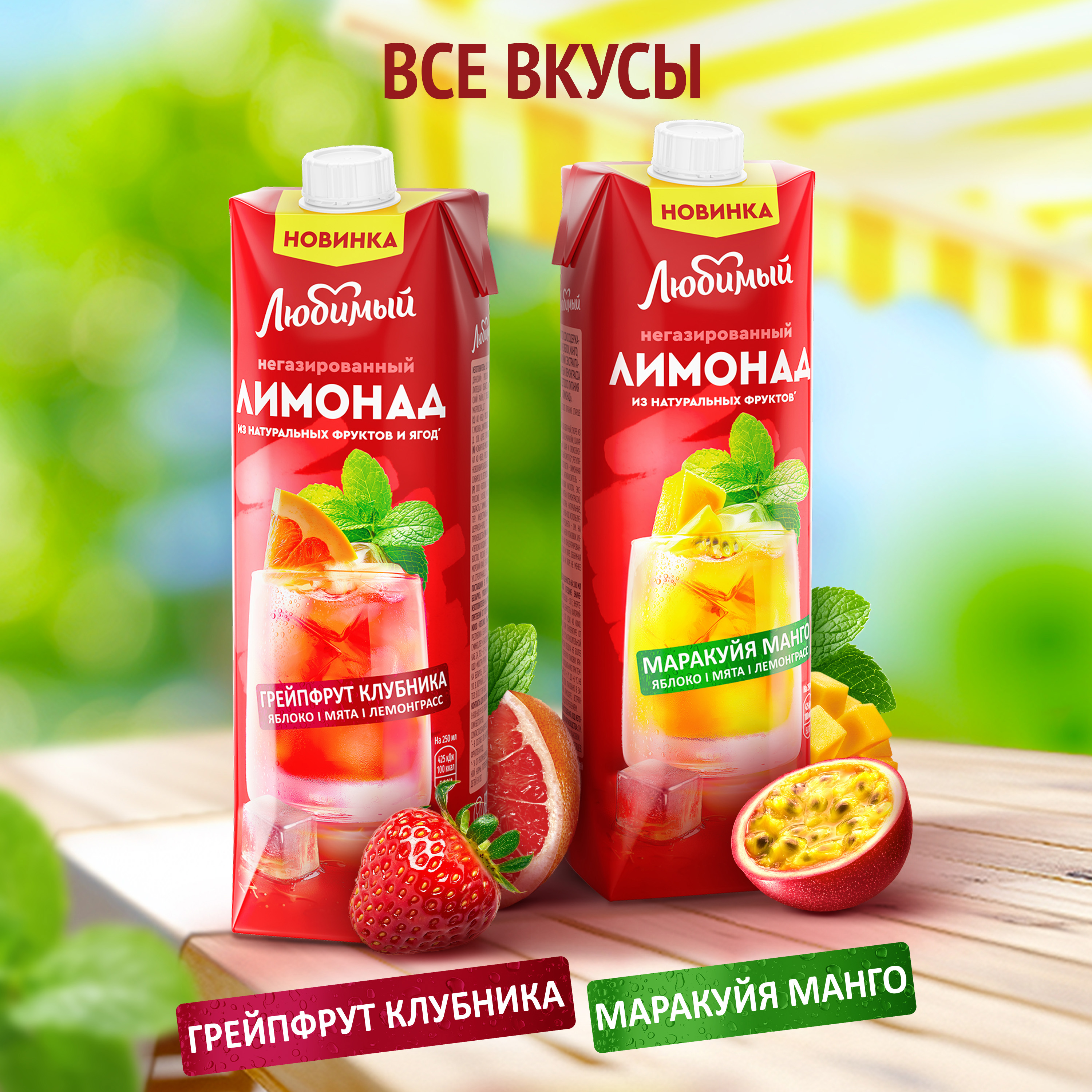 

Лимонад сокосодержащий Любимый из яблок, манго, маракуйи с экстрактами мяты и лемонграсса 970 мл