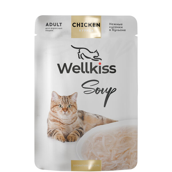 Влажный корм Wellkiss Adult пауч для взрослых кошек суп из курицы 35 г