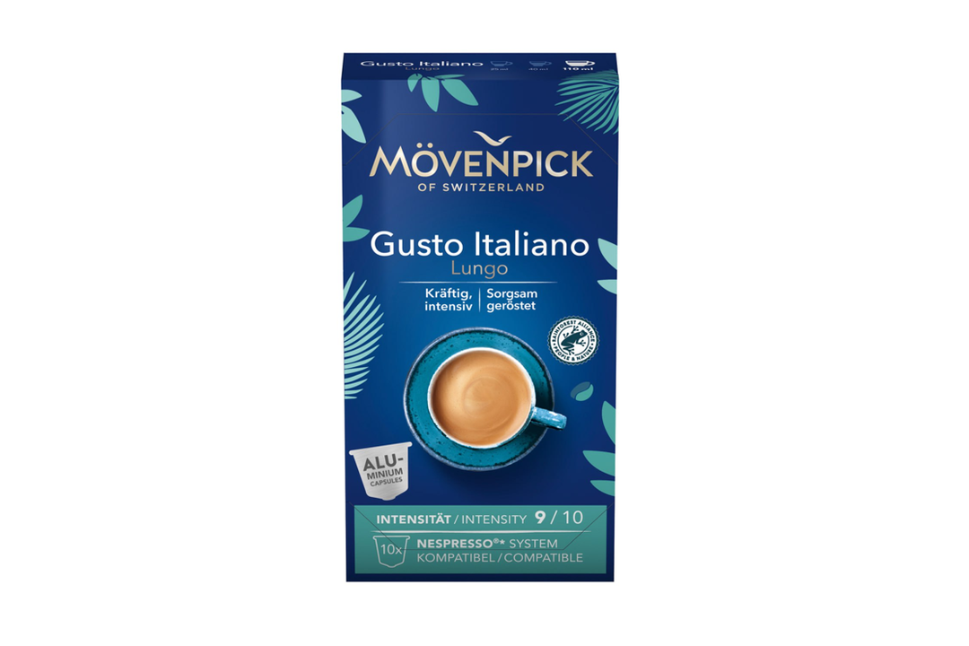 

Кофе в капсулах Movenpick Gusto Italiano Lungo натуральный жареный молотый, 10 штук