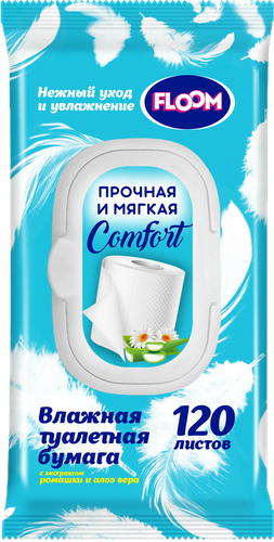 

Влажная туалетная бумага Floom Comfort с экстрактами ромашки и алоэ вера 120 шт