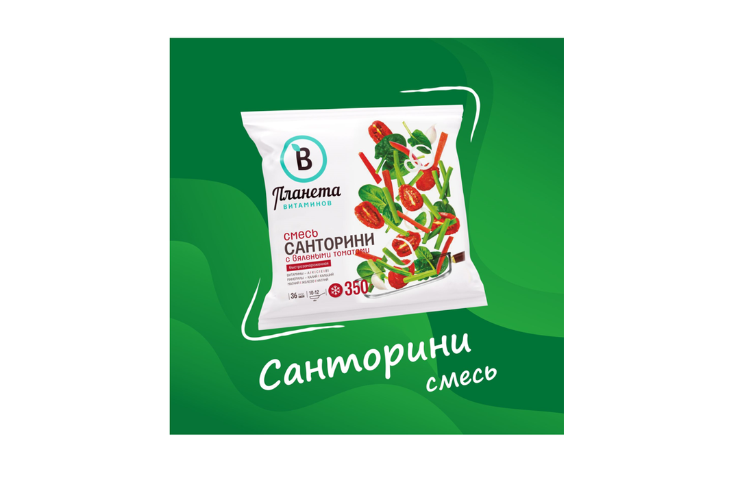

Смесь овощная Планета Витаминов Санторини с вялеными томатами замороженная 350 г