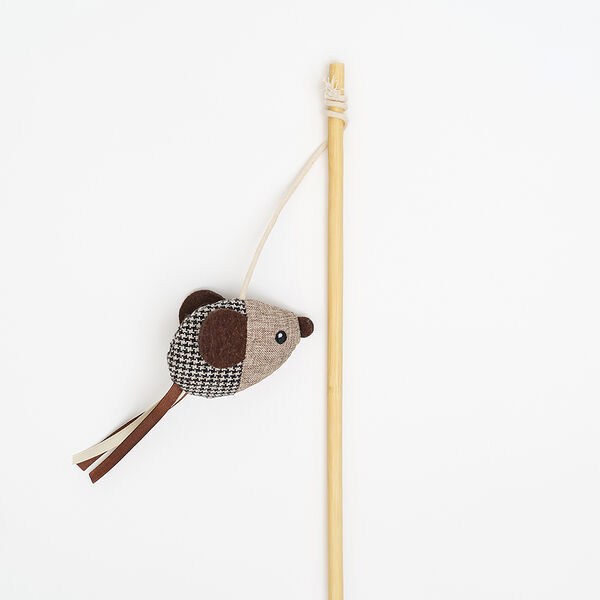 Игрушка-дразнилка для кошек Rurri Мышка, игрушка 8х3х5 см, длина палки 40 см