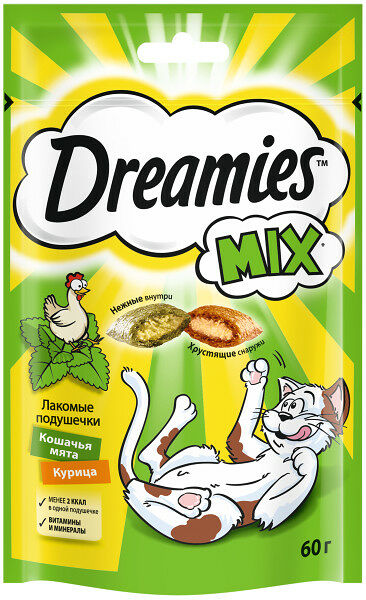 Лакомство Dreamies Mix для взрослых кошек с мятой и курицей 60 г