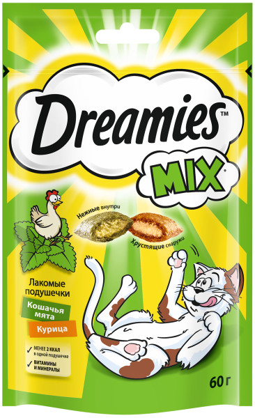 

Лакомство Dreamies Mix для взрослых кошек с мятой и курицей 60 г