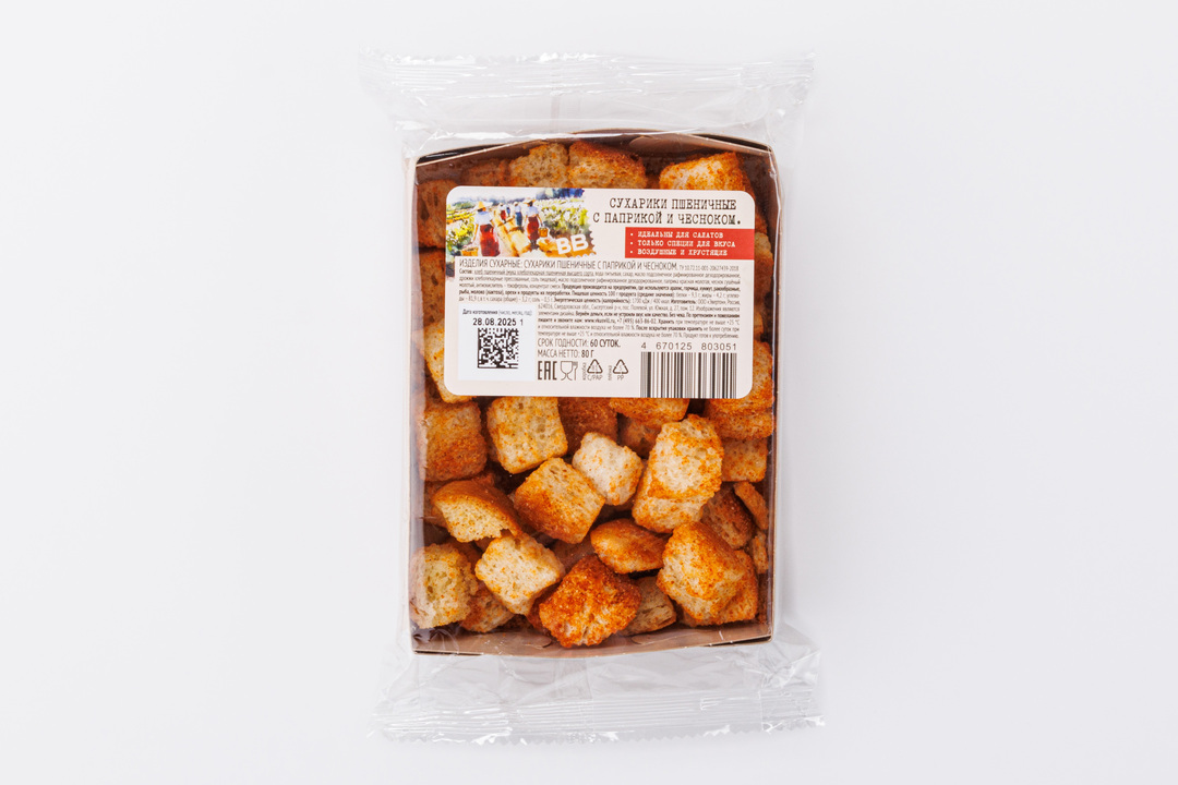 

Сухарики ВкусВилл пшеничные с паприкой и чесноком 80 г