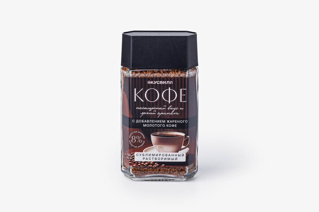 

Кофе растворимый ВкусВилл сублимированный с добавлением жареного молотого кофе 95 г
