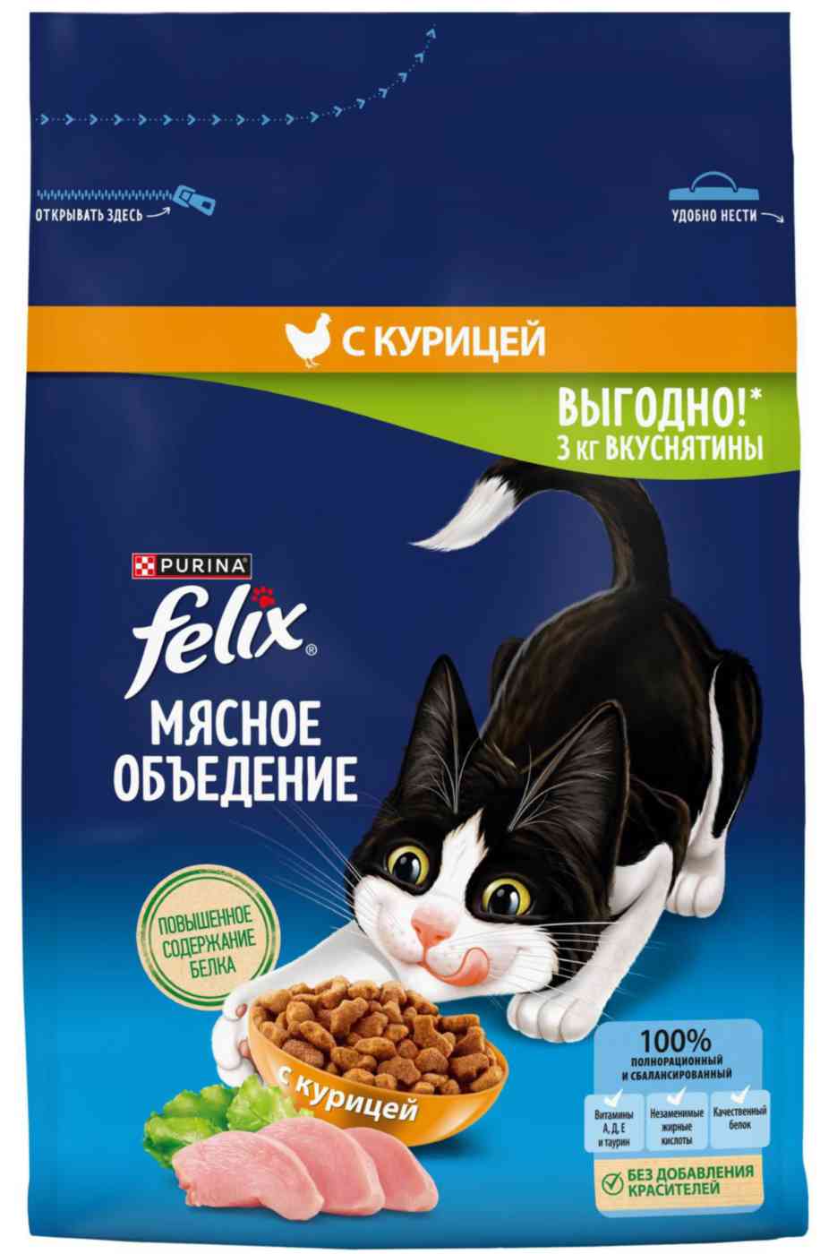 

Сухой корм для кошек Felix Мясное объедение Курица 3 кг