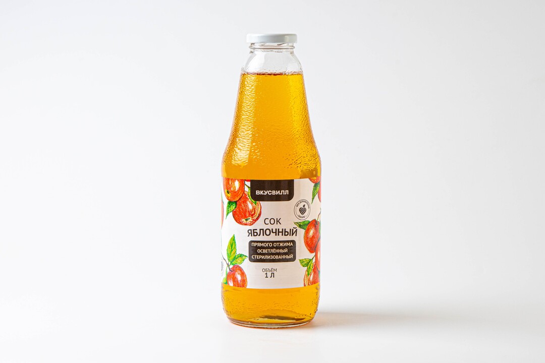 

Сок ВкусВилл прямого отжима яблоко ст/б 1 л