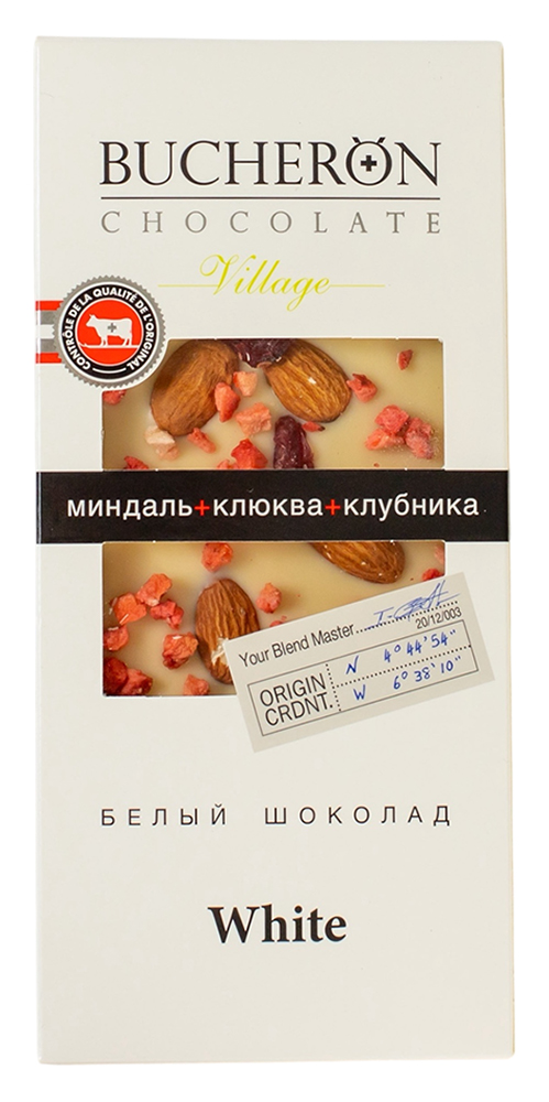 

Шоколад Bucheron Village белый с миндалём, клюквой и клубникой 85 г